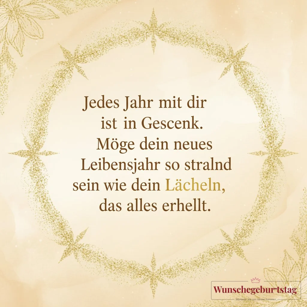 Jedes Jahr mit dir ist ein Geschenk. Möge dein neues Lebensjahr so strahlend sein wie dein Lächeln,  - Geburtstagswünsche Mutter
