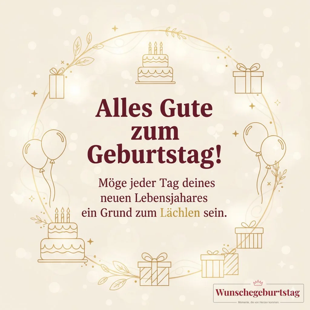 Alles Gute zum Geburtstag! Möge jeder Tag deines neuen Lebensjahres ein Grund zum Lächeln sein.