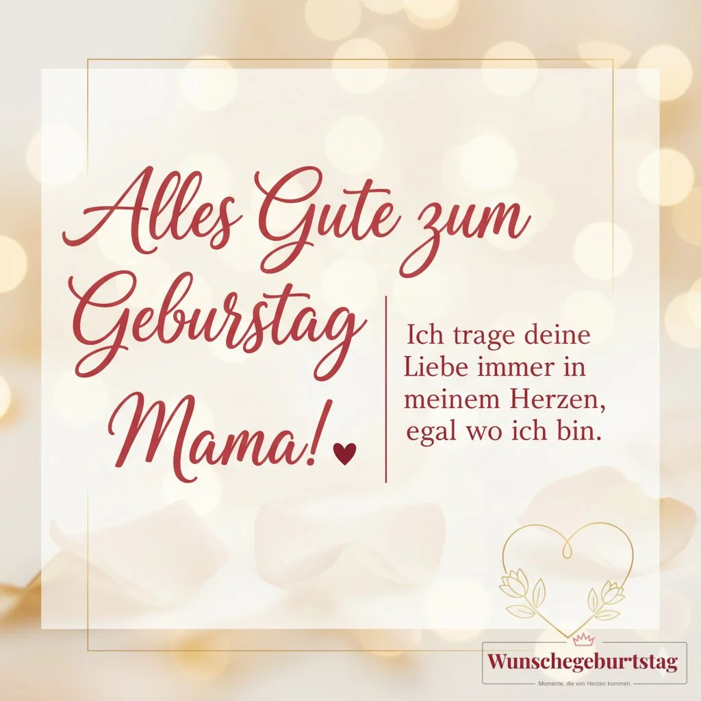 Alles Gute zum Geburtstag, Mama! Ich trage deine Liebe immer in meinem Herzen, egal wo ich bin.