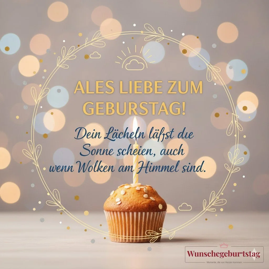 Alles Liebe zum Geburtstag! Dein Lächeln lässt die Sonne scheinen, auch wenn Wolken am Himmel sind.