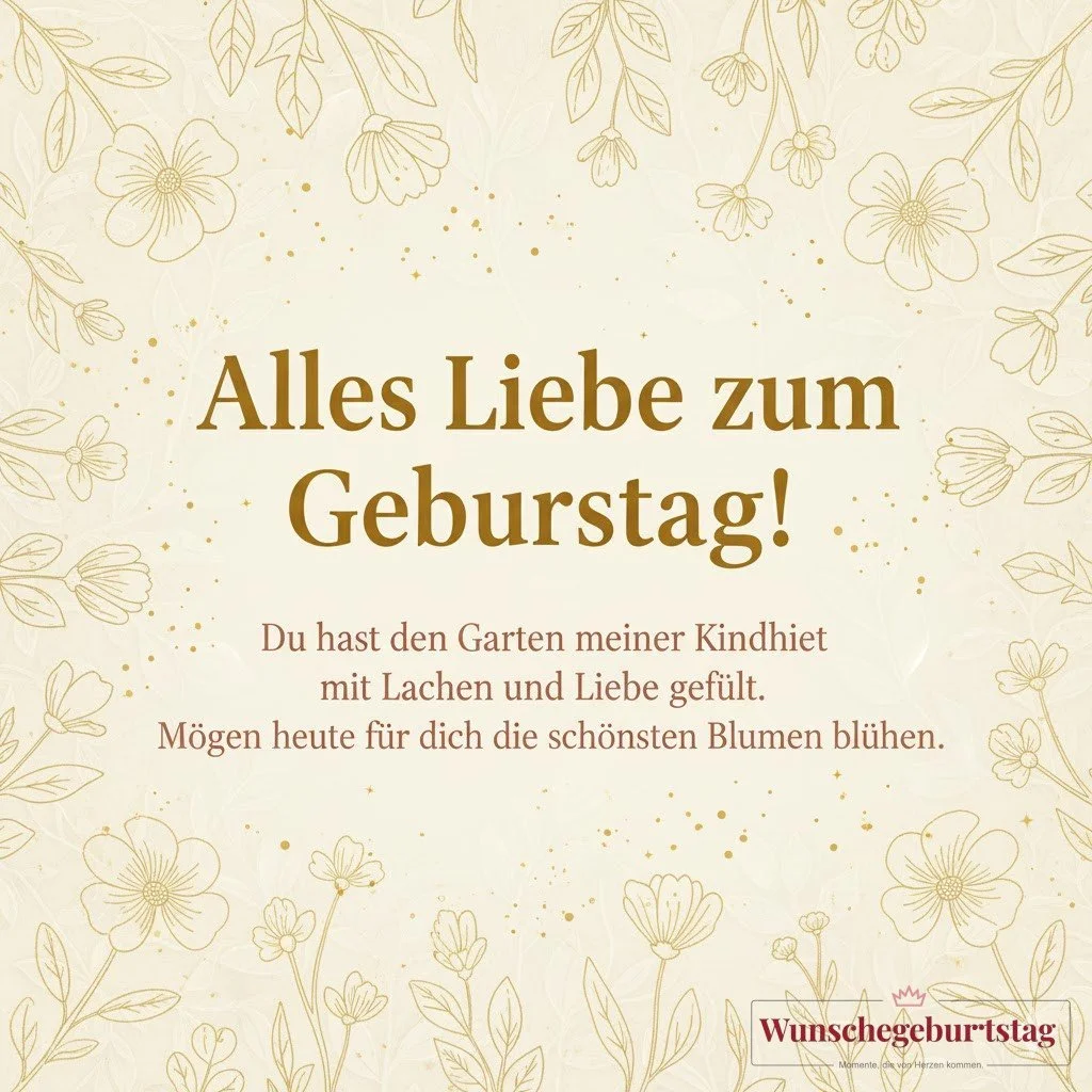 Alles Liebe zum Geburtstag! Du hast den Garten meiner Kindheit mit Lachen und Liebe gefüllt. Mögen heute für dich die schönsten Blumen blühen.