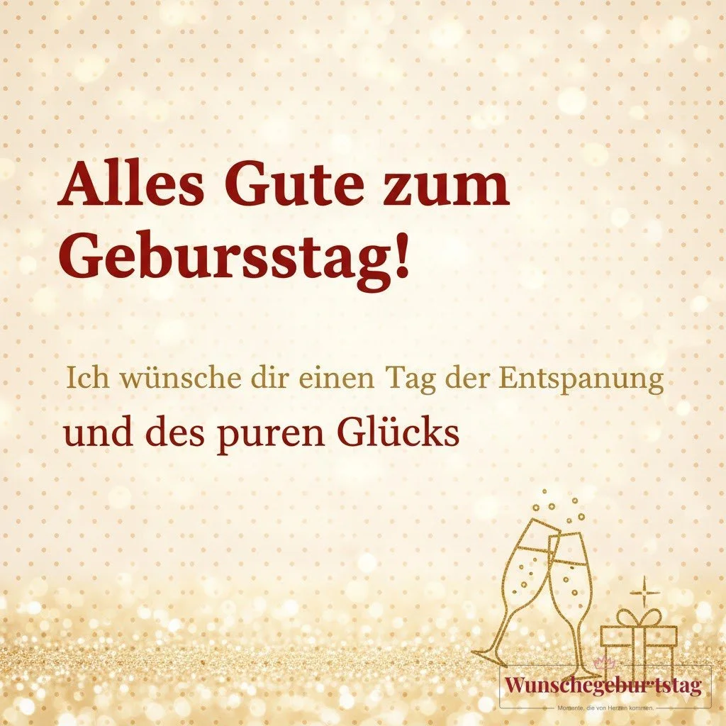 Alles Gute zum Geburtstag! Ich wünsche dir einen Tag der Entspannung und des puren Glücks.