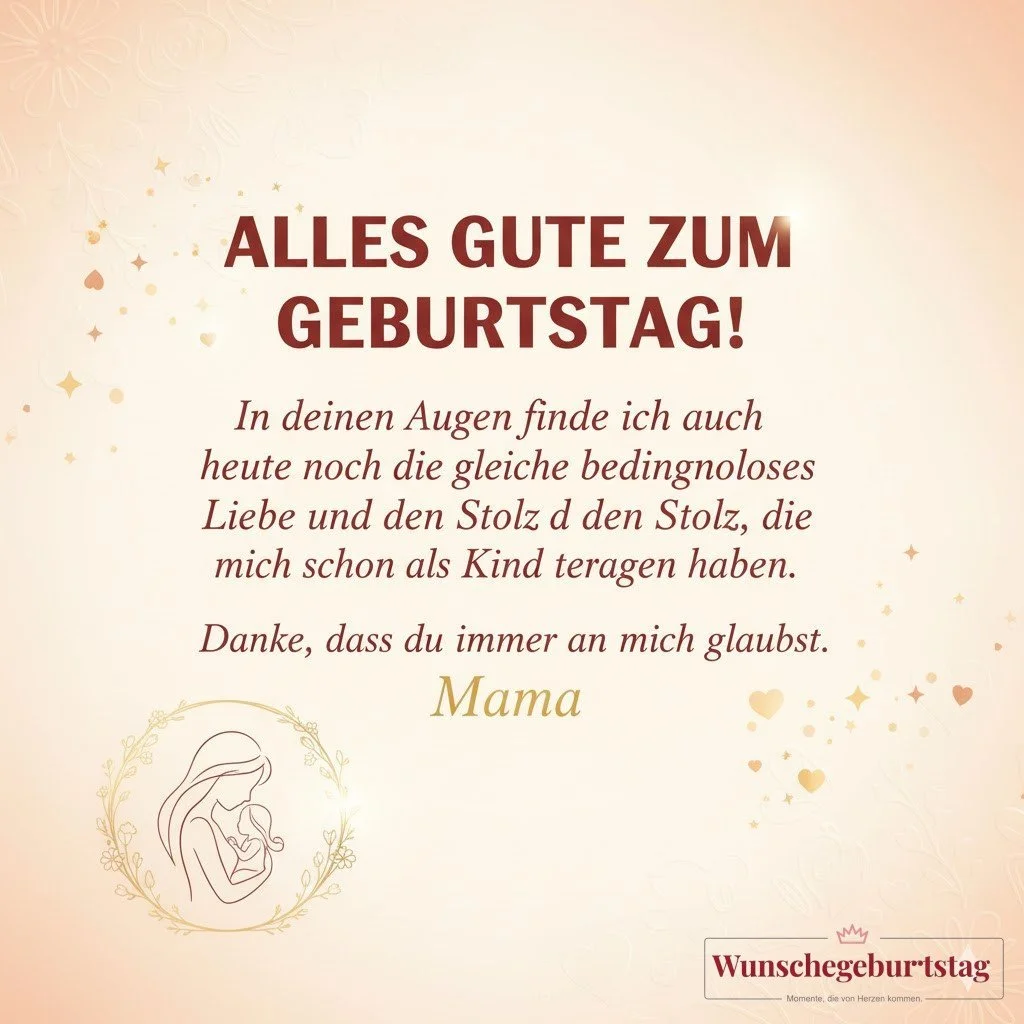 Alles Gute zum Geburtstag! In deinen Augen finde ich auch heute noch die gleiche bedingungslose Liebe und den Stolz, die mich schon als Kind getragen haben. Danke, dass du immer an mich glaubst, Mama.
